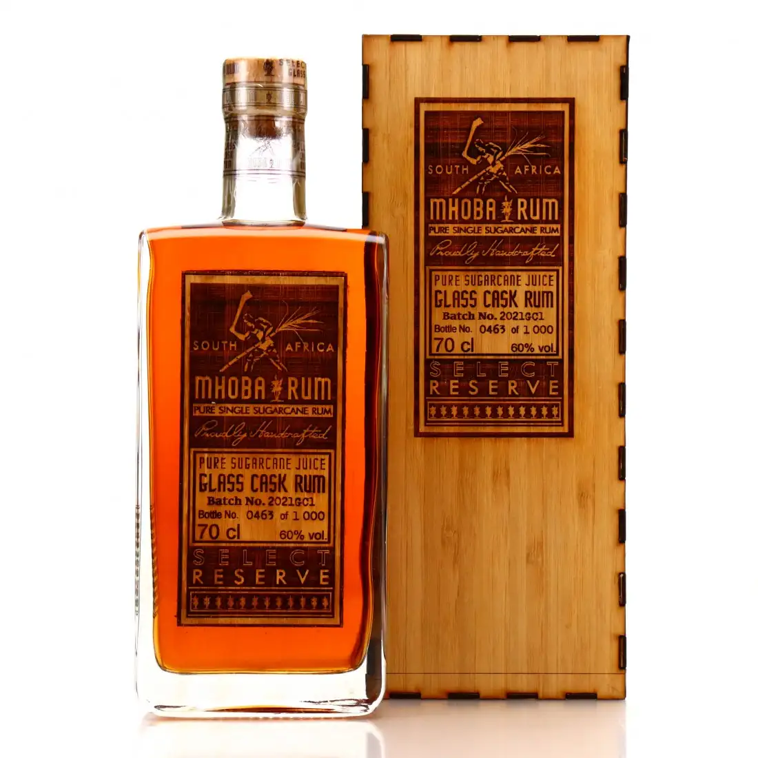 Bottle of MHOBA Select Reserve Glass Cask Rum 2021