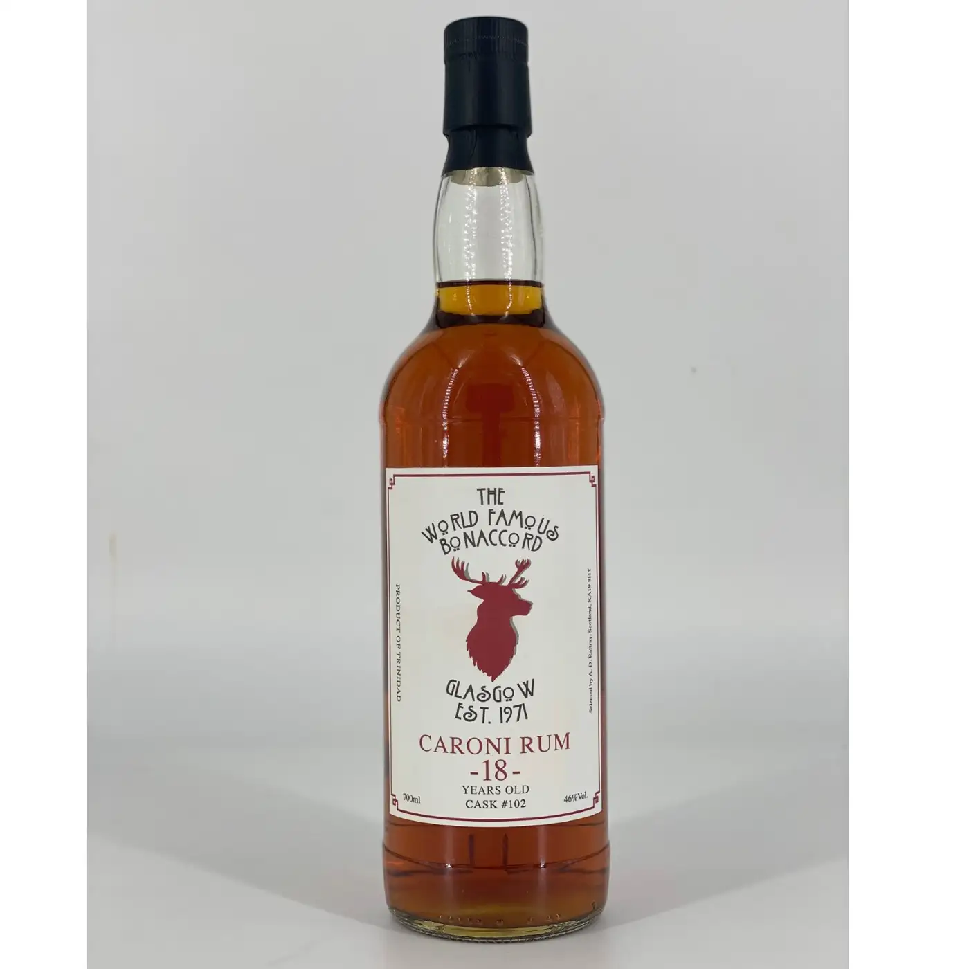 Bottle of A.D. Rattray Caroni Bon Accord Whisky Bar 1997