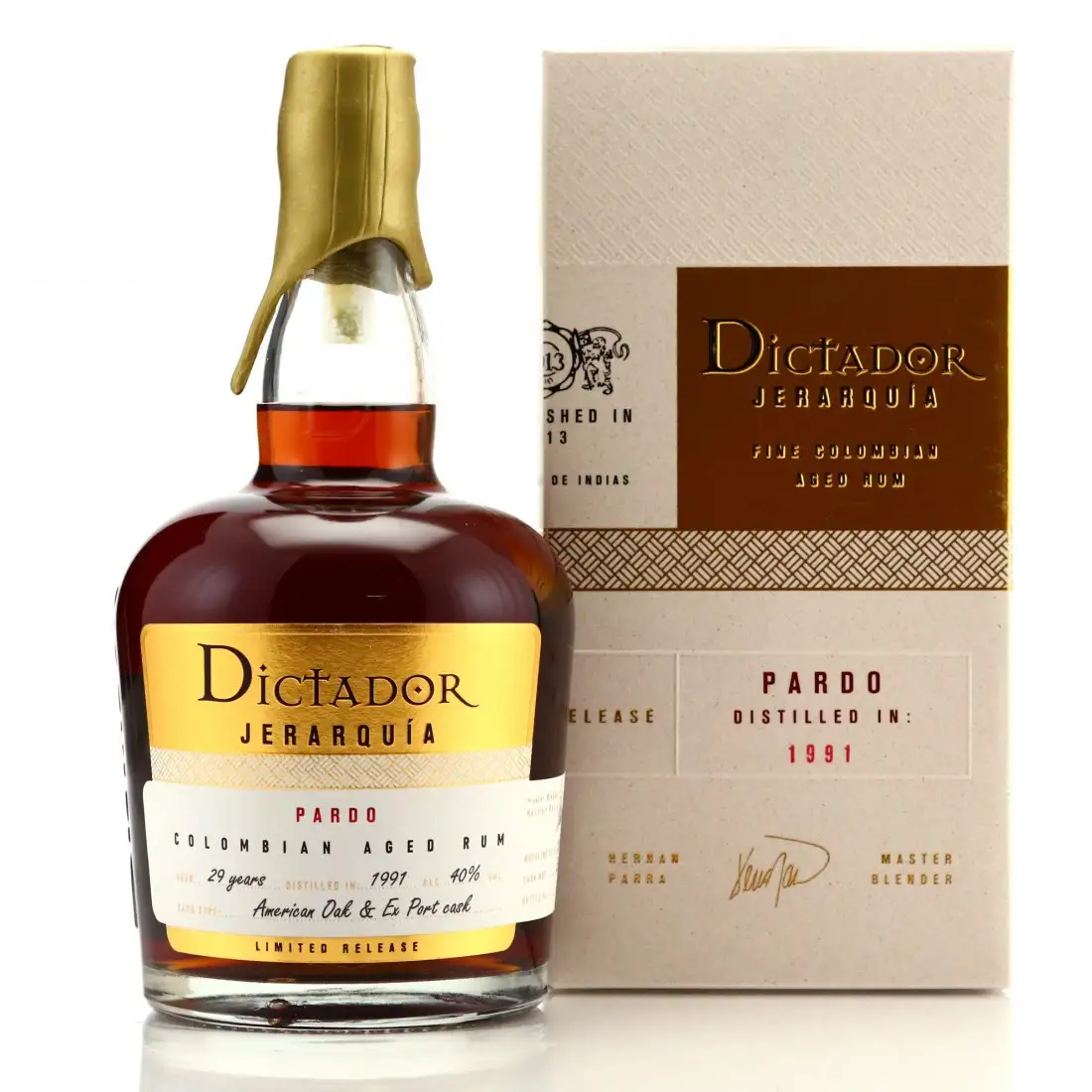 Bottle of Dictador Jerarquía Pardo 1991