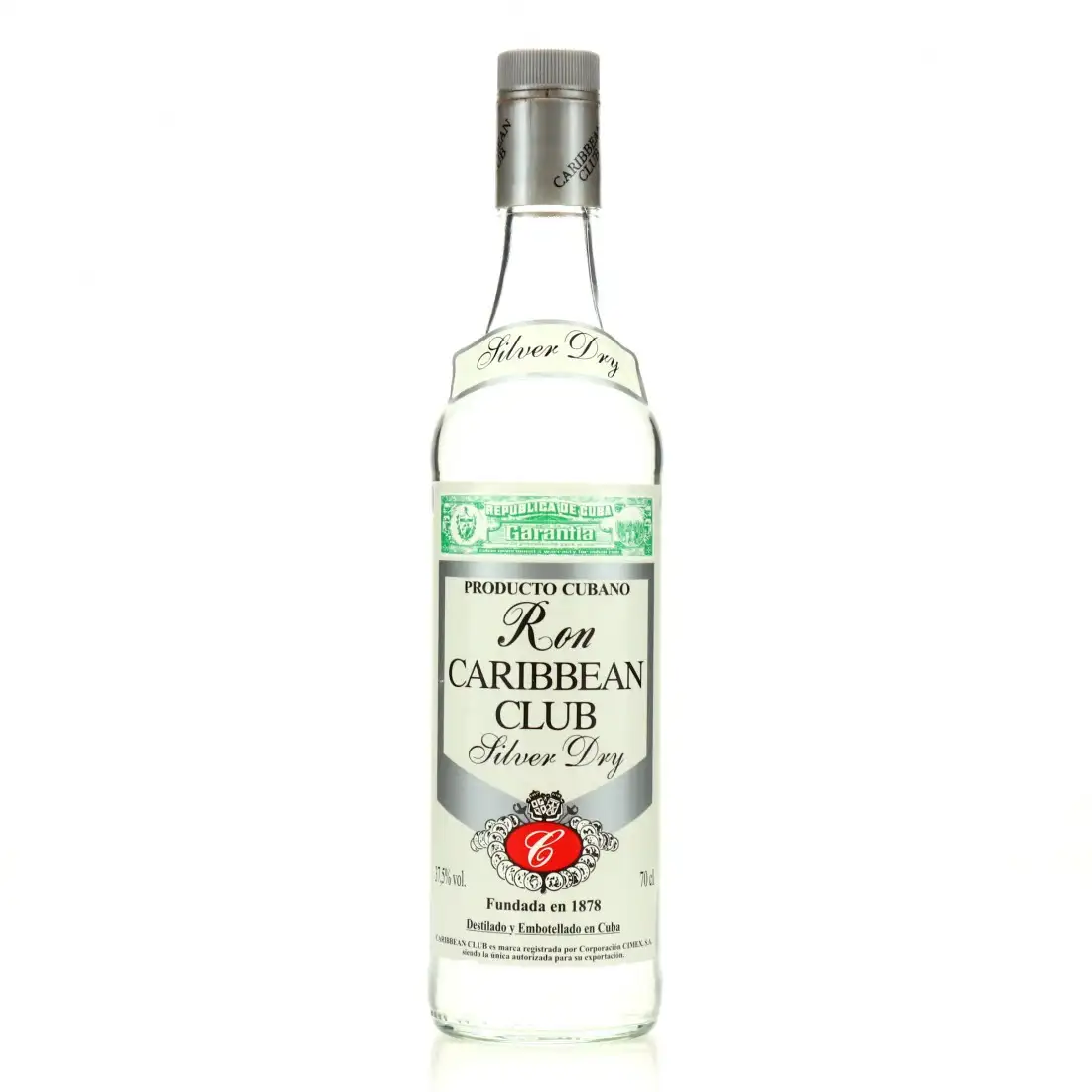 Bottle of Santiago de Cuba Ron Caribbean Club Silver Dry
