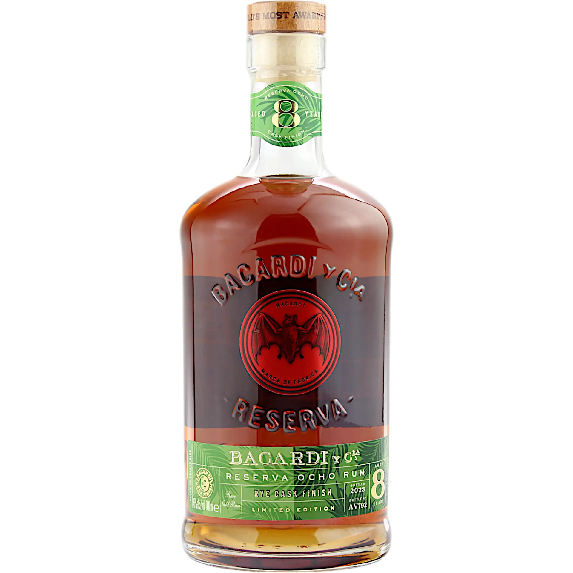 Bottle of Bacardi Reserva Ocho Rum (Rye Cask Finish) 2014