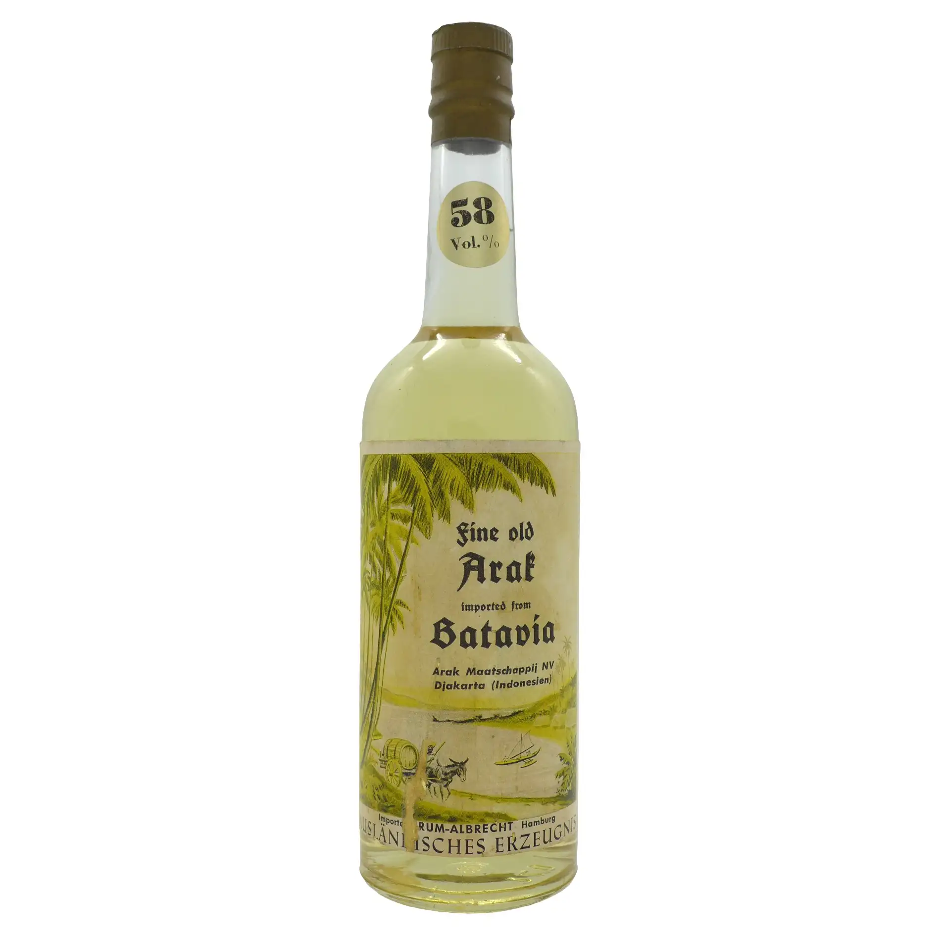 Bottle of Rum Albrecht Arak Maatschappij NV Djakarta fine old Arak
