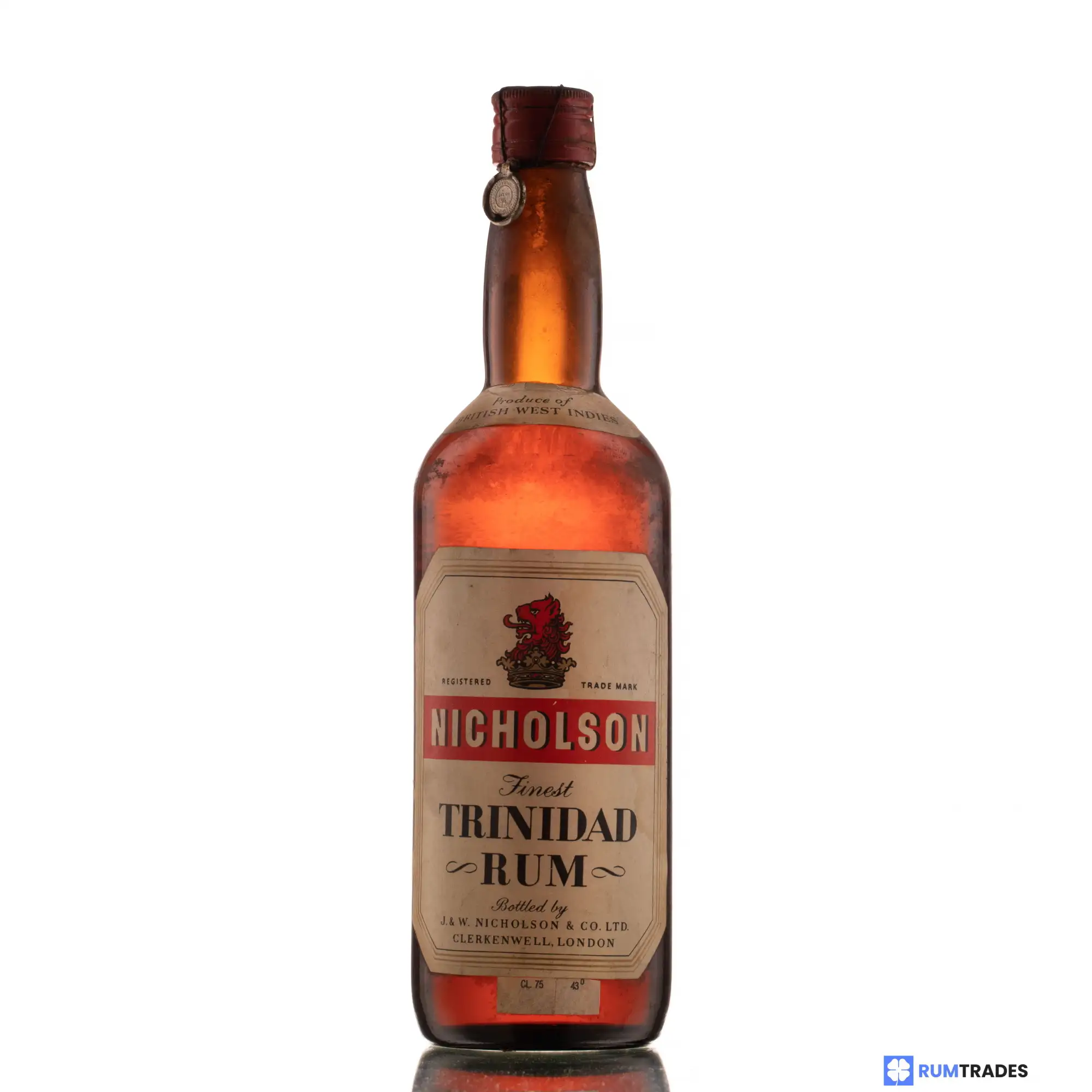 Bottle of Ferraretto Import Nicholson Finest Trinidad Rum 1940s