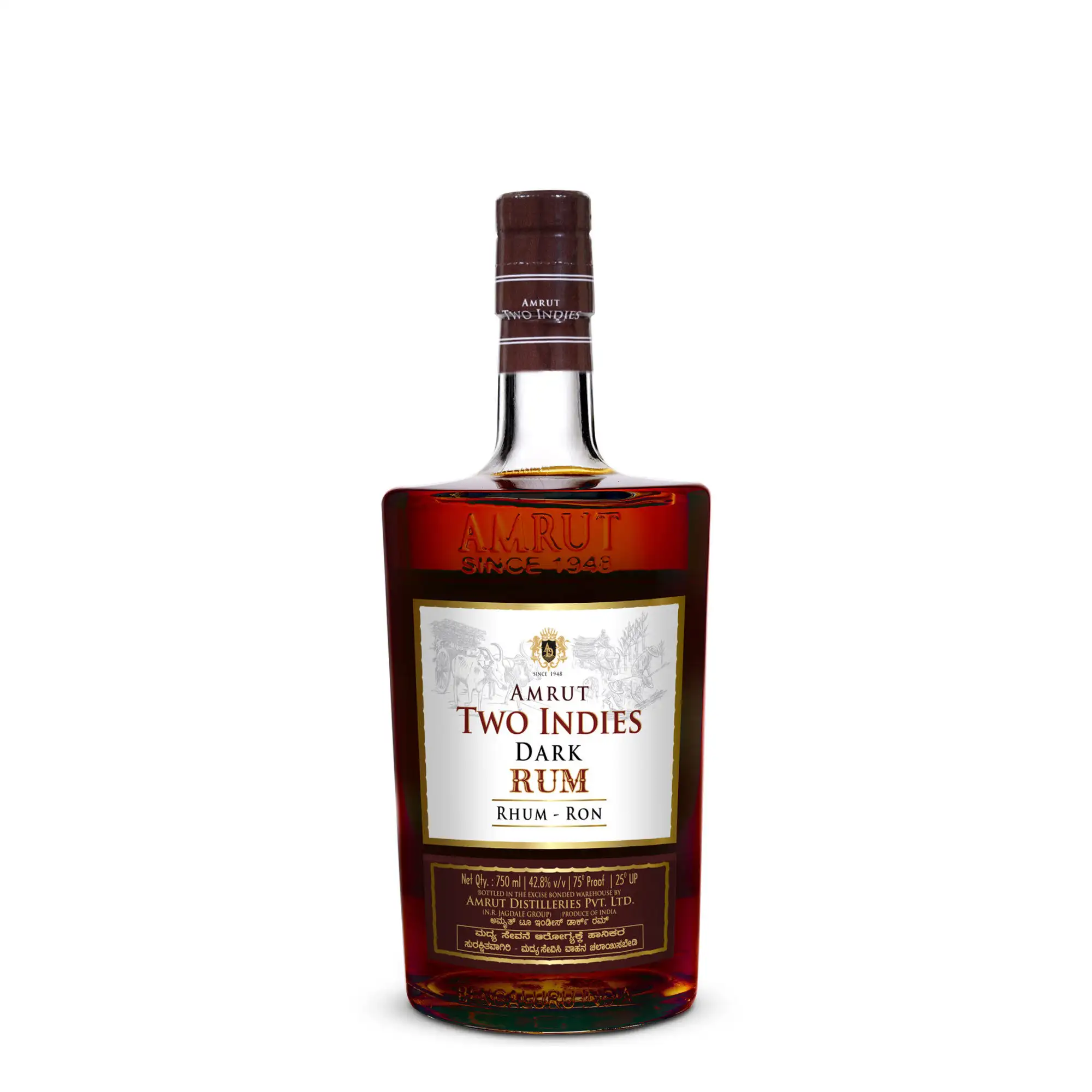 Bottle of Amrut Two Indies Dark Rum