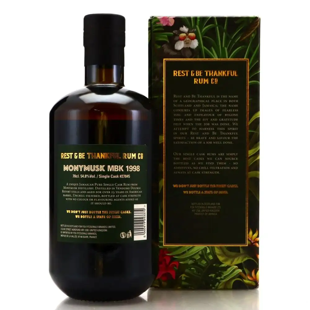 Hochauflösendes Bild von Rest & Be Thankful Clarendon Pure Single Jamaican Rum MBK 1998