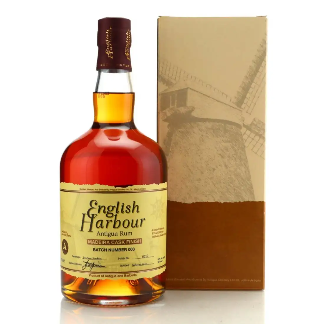 Bottle of The Antigua Distillery English Harbour Madeira Finish (Batch Number 003) 2017
