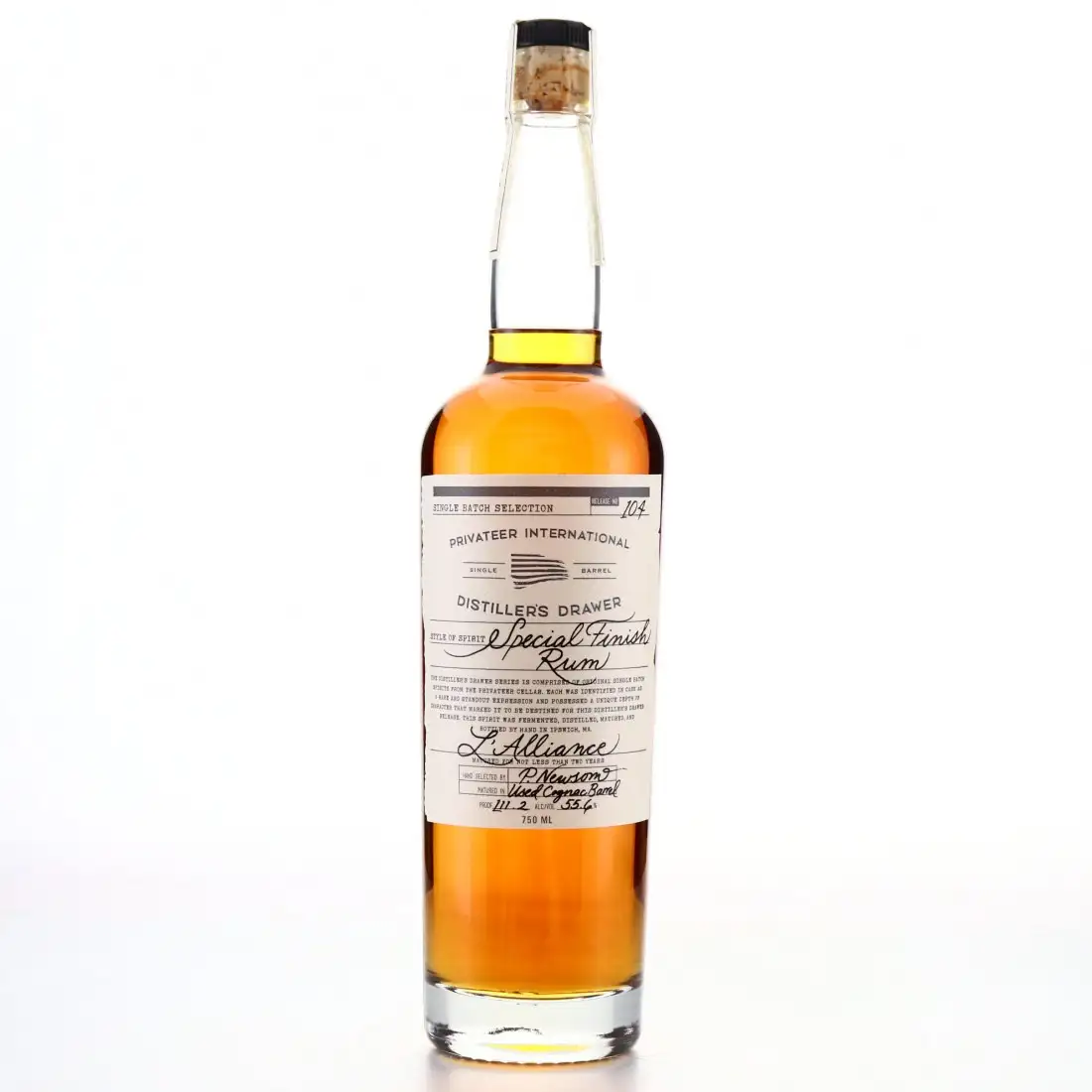 Bottle of Privateer Distiller's Drawer #104 Special Finish 'L'Alliance'