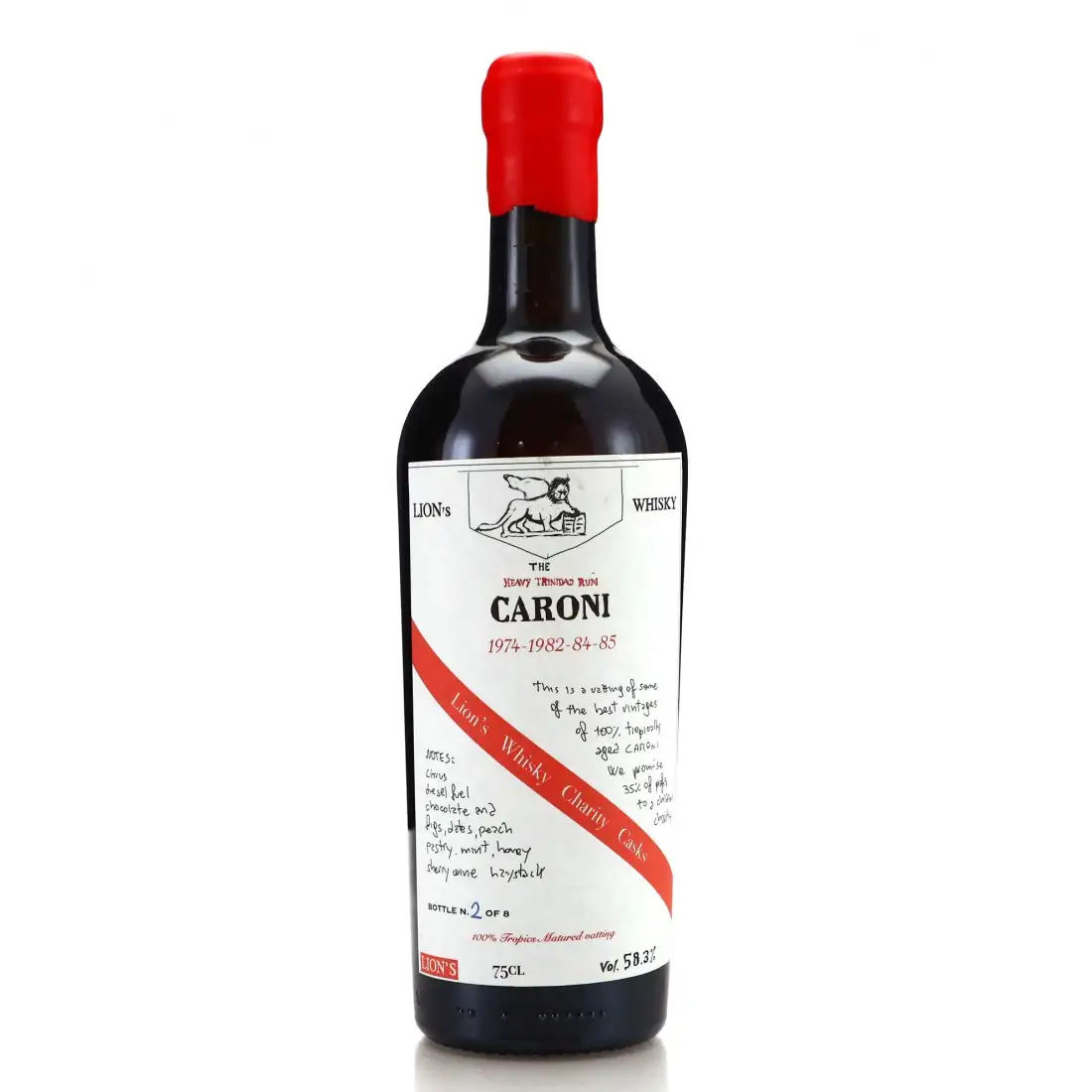 Bottle of Lion‘s Whisky Caroni Charity Cask (1974-1982-84-85)