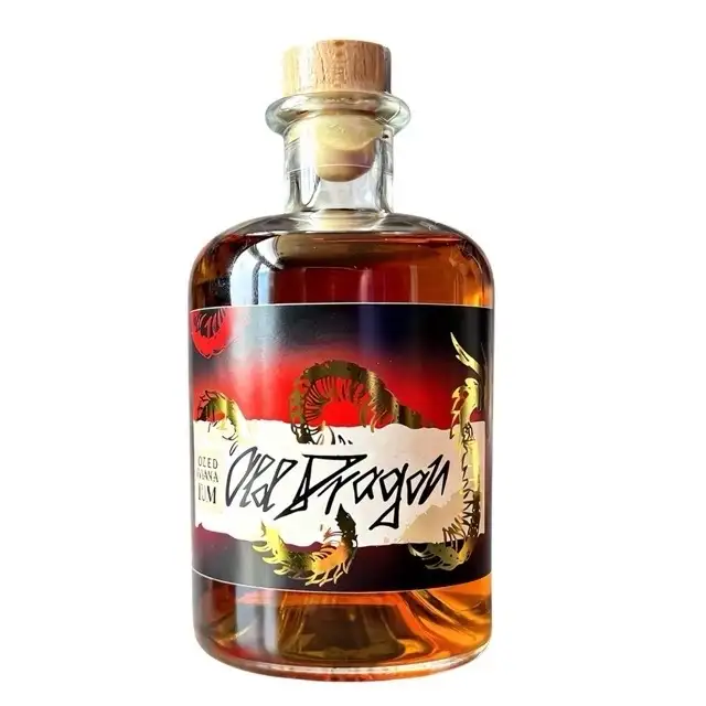 Bottle of 2Brothers Ink Studio Old Dragon Premium Spiced Rum