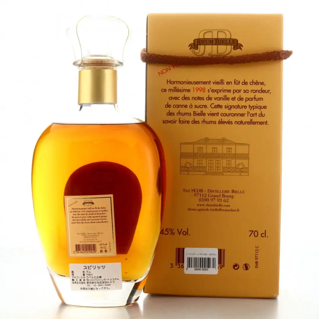 Hochauflösendes Bild von Bielle Carafe Rhum Vieux Agricole 1998
