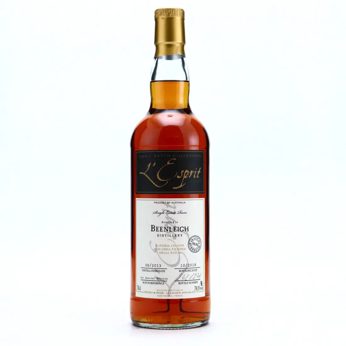 Bottle of Whisky & Rhum Beenleigh L‘Esprit Australia Single Cask 2013