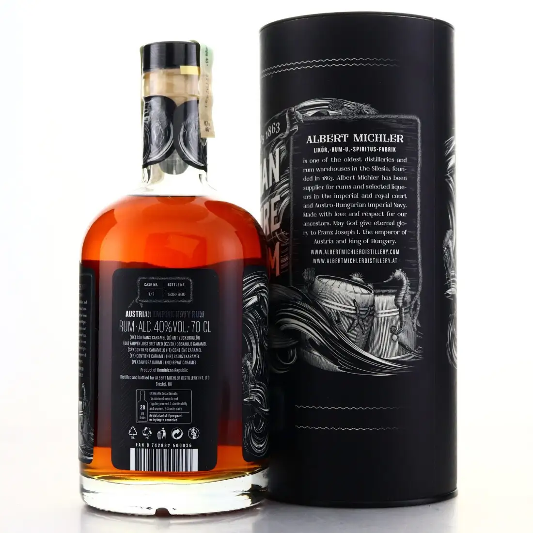 Hochauflösendes Bild von Albert Michler Distillery Austrian Empire Navy Rum Solera 21
