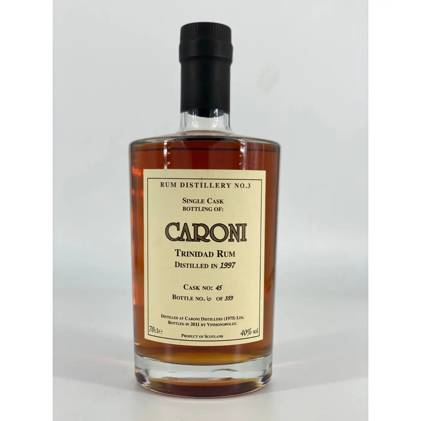 Bottle of Vinmonopolet Caroni Trinidad Rum HTR 1997