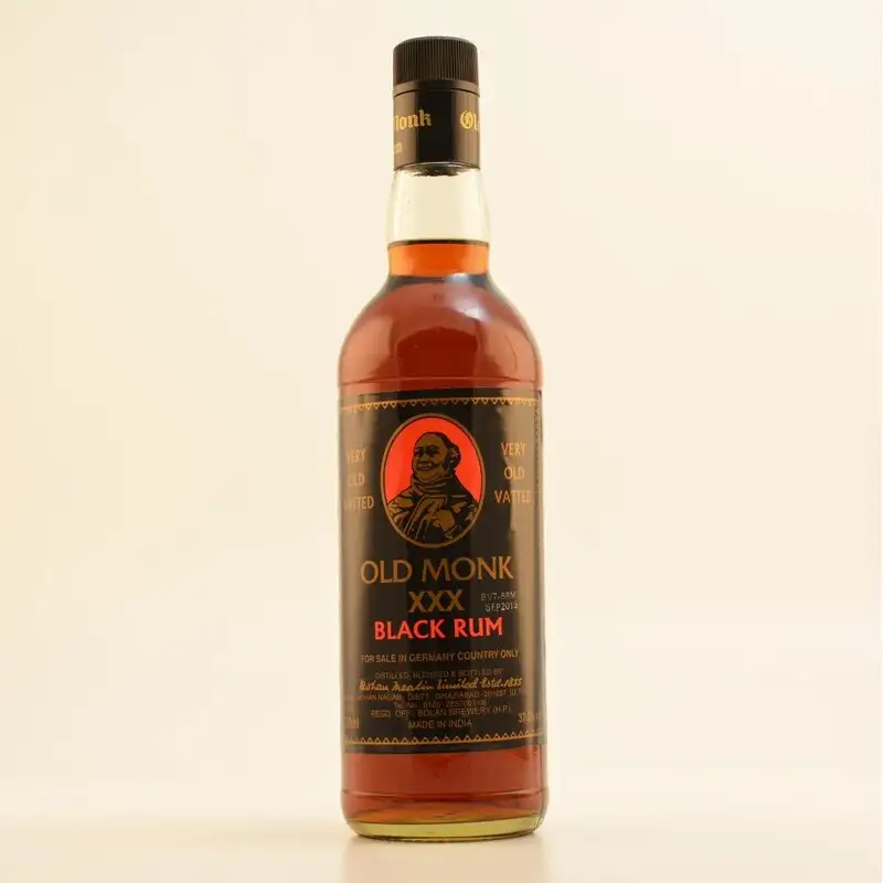 Bottle of Mohan Meakin Distillery Old Monk XXX Indian Black Rum