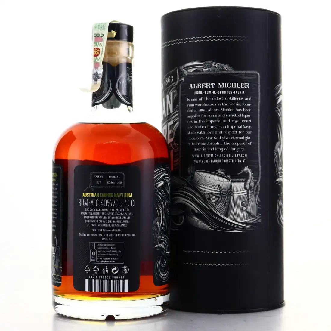 Hochauflösendes Bild von Albert Michler Distillery Austrian Empire Navy Rum Solera 25