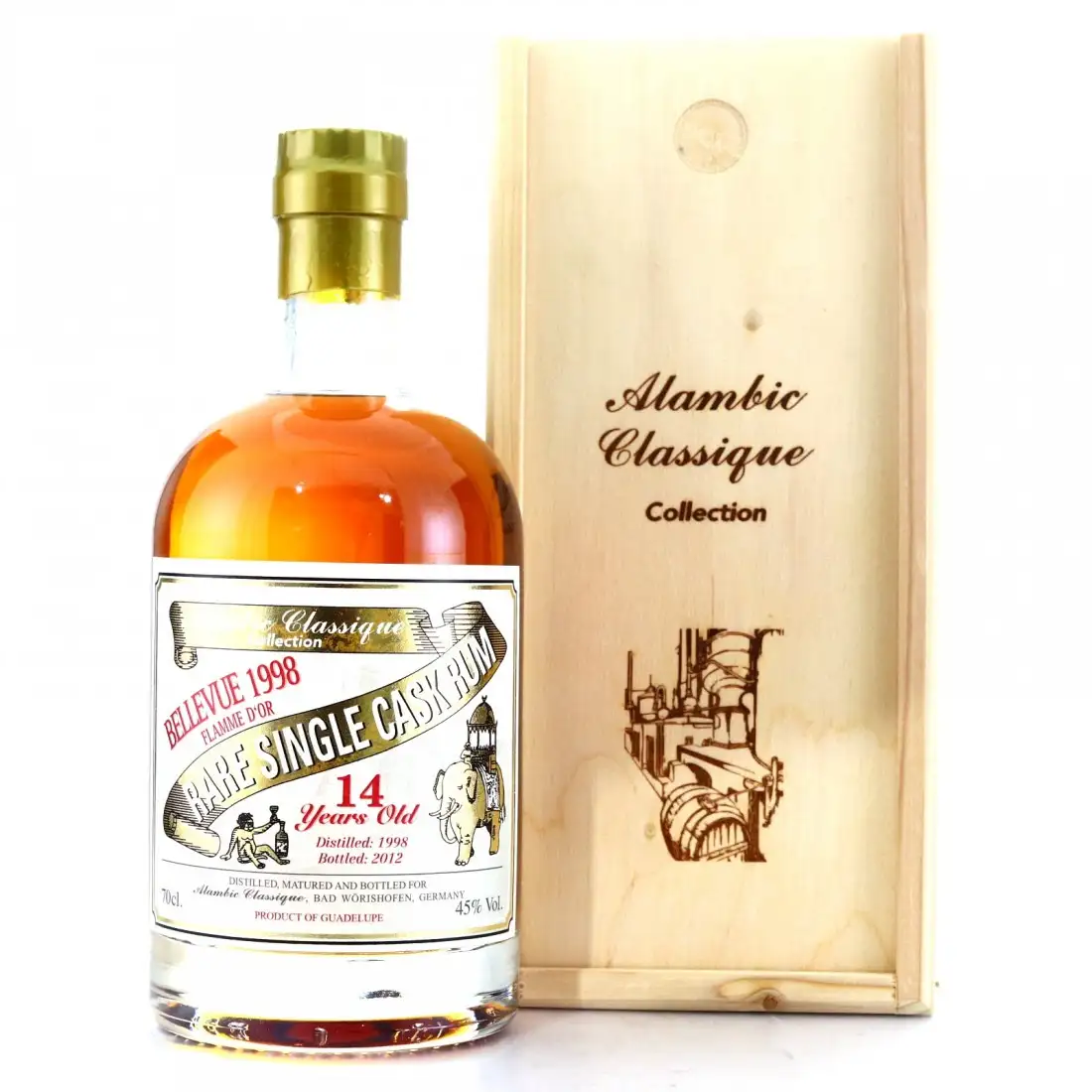 Bottle of Alambic Bellevue Rare Single Cask Rum Flamme d‘or 1998