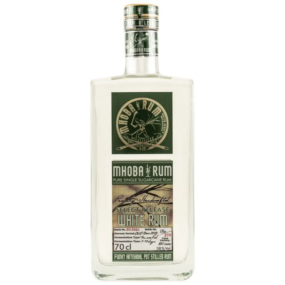 Bottle of MHOBA Select Release White Rum 2019