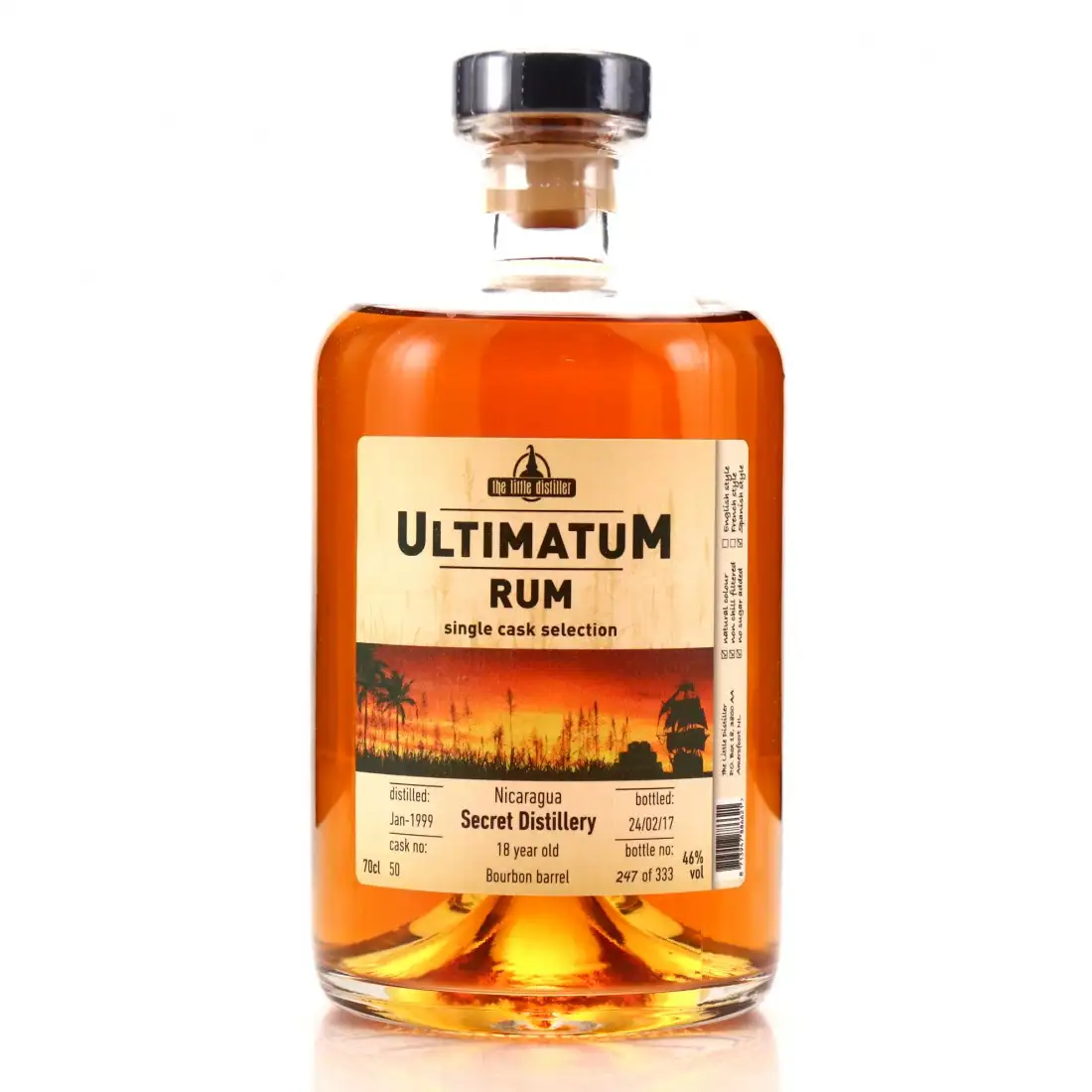 Bottle of The Little Distiller Secret Ultimatum Rum 1999