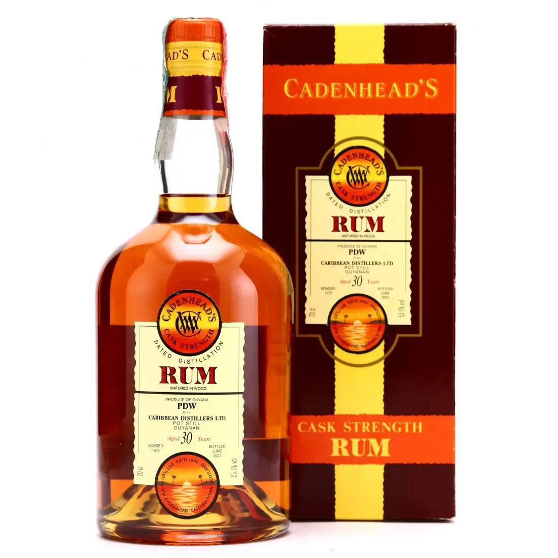 Bottle of Cadenhead‘s Port Mourant PDW 1972