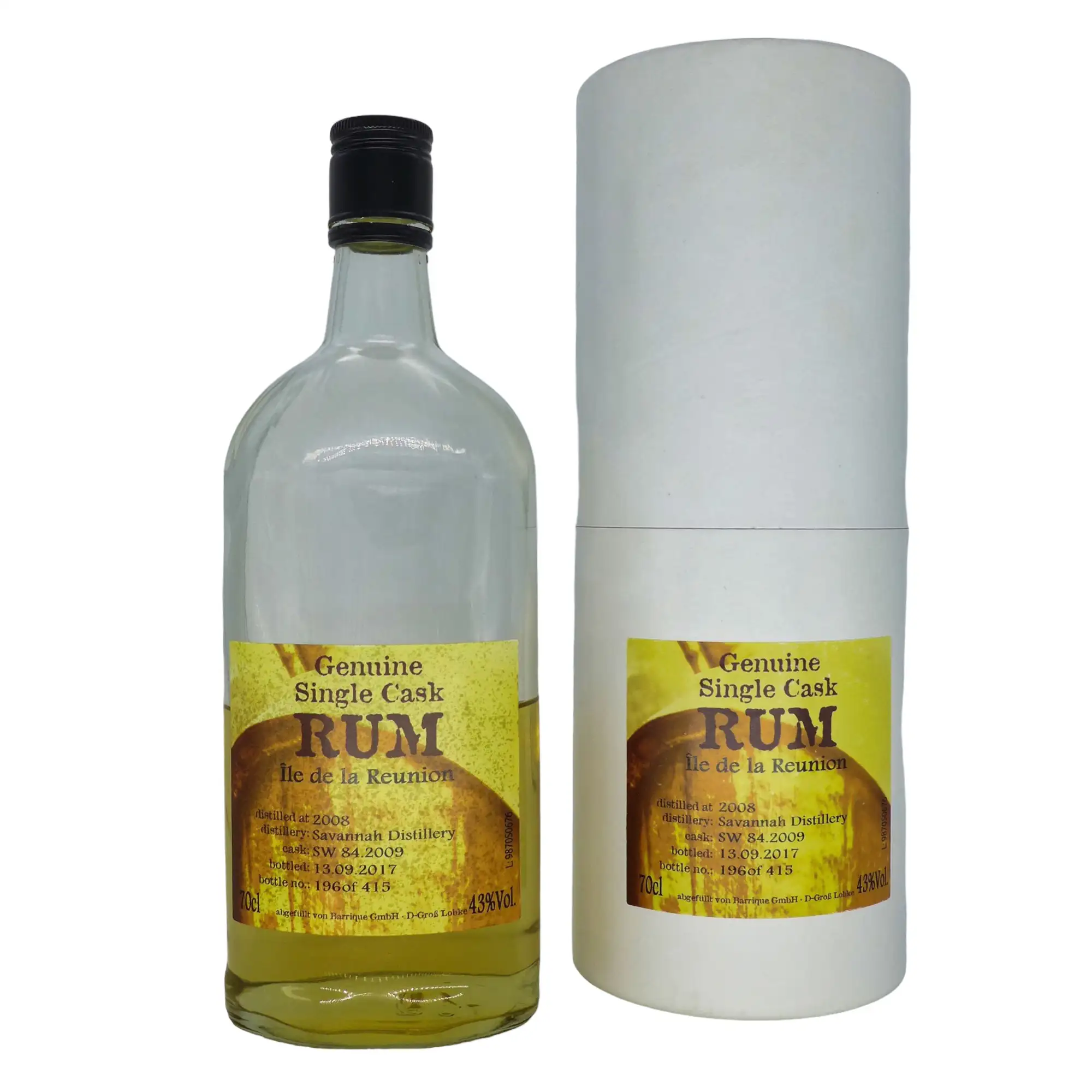 Bottle of Barrique Savanna Genuine Single Cask Rum ile de la Reunion 2008