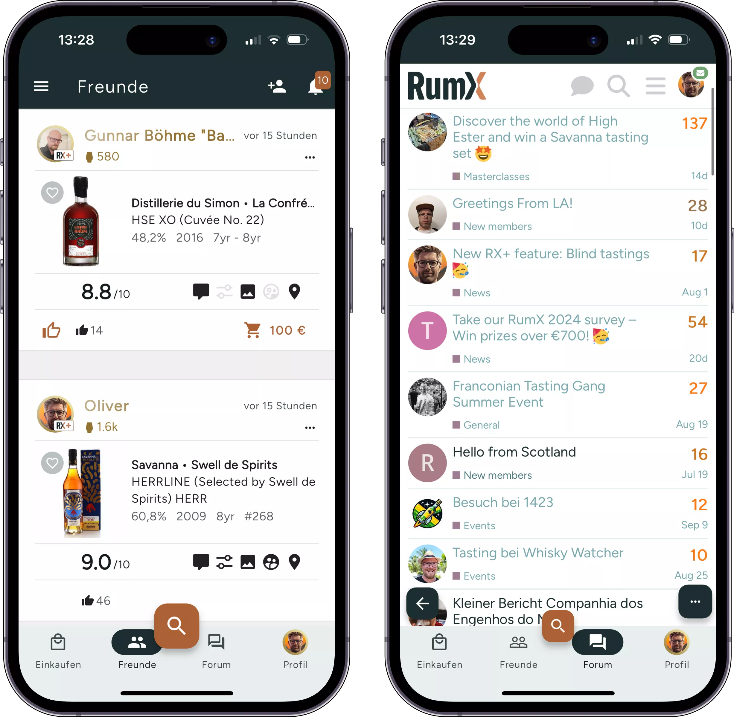 Screenshot des Community-Feeds mit den neuesten Verkostungen in unserer iOS-App